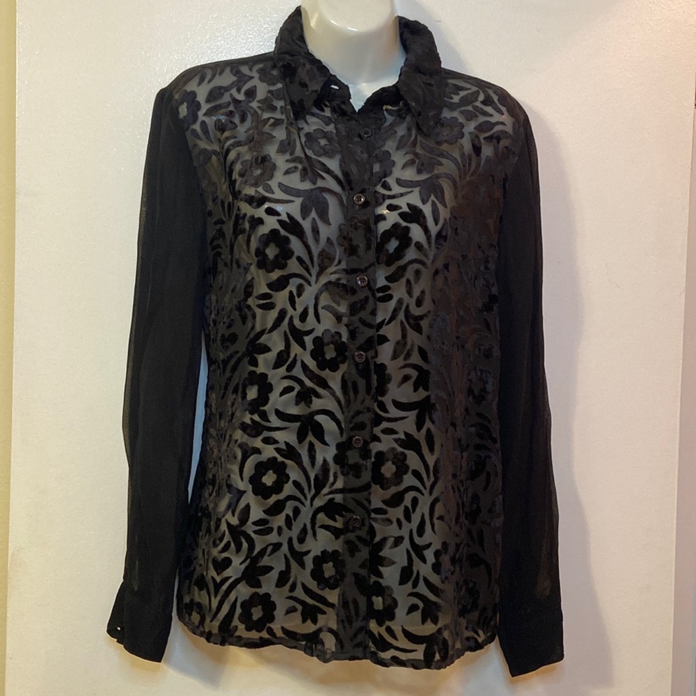 Vintage 80’s Black Sheer Top with Velvet Pattern